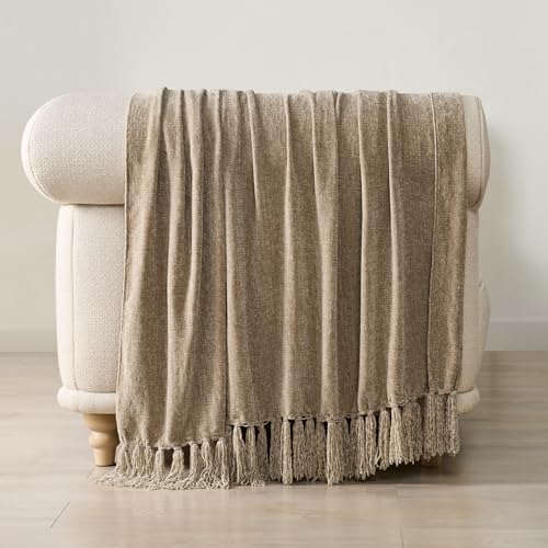 EverGrace Chenille Knit Throw Blanket for Couch, 60"x80", Beige