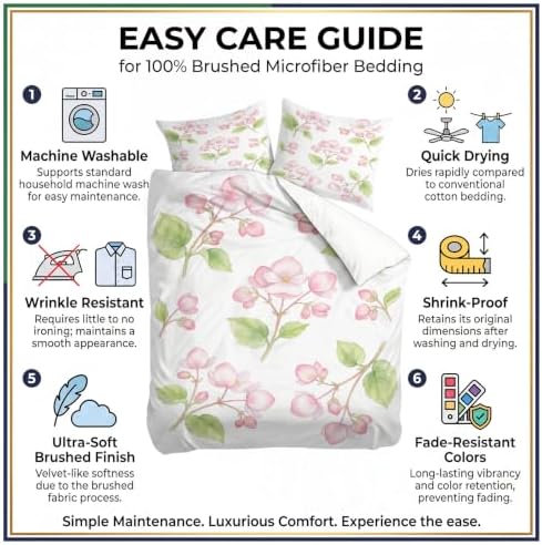 King Duvet Cover Set Soft Microfiber Plants Crabapple Blossoms