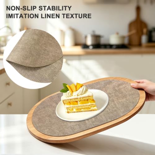 Oval Faux Leather Placemats Set of 6, Light Brown