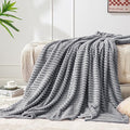 BEDELITE 3D Ribbed Jacquard Grey Fleece Twin Blanket for Bed, 60x80