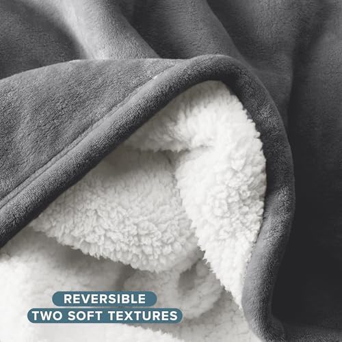 Bare Home Sherpa Fleece Blanket (Full/Queen, Grey)