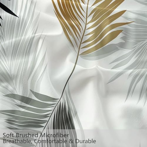 King Duvet Cover Set Minimalist Palm Leaves Soft Microfiber Reversible