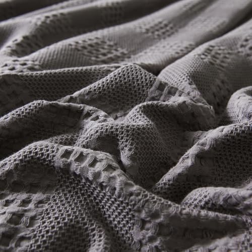 Light Blue 100% Cotton Waffle Knit Blanket, Soft & Breathable