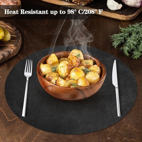 Round Placemats and Coasters Set of 4, Washable Reversible Faux