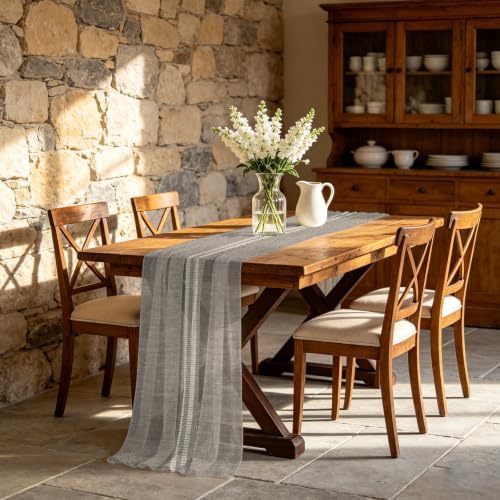 Cream Grain Line 10ft Cheesecloth Table Runner for Wedding 27"x120"