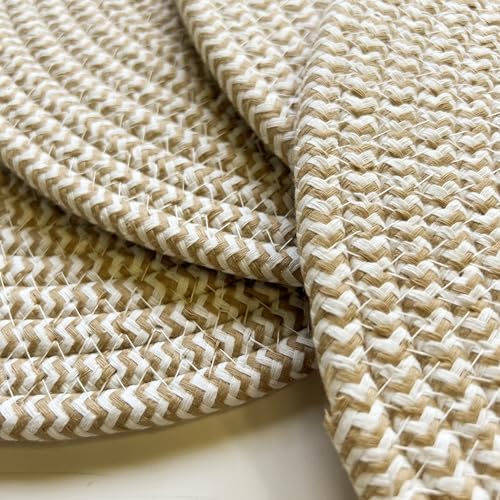 WAZAIGUR Round Placemats Set of 4 Thick Cotton Rope, 13inch, Khaki &