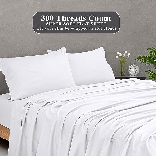 Royale Linens 300 Thread Count 100% Cotton Full Size Flat Sheet - Soft