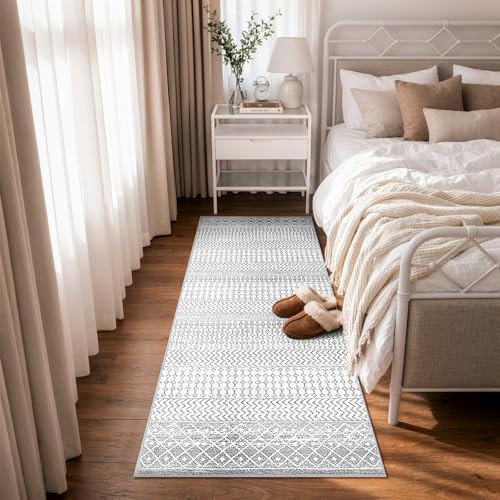 Gray Runner Rugs for Hallway, 2x6 Washable Luxury Bathroom Rugs