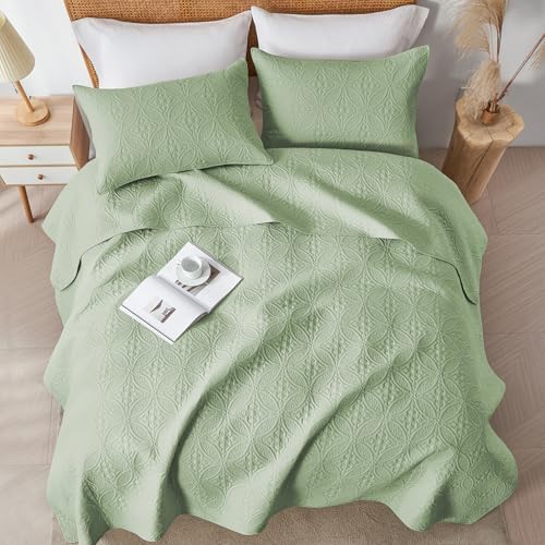 WURUIBO Full/Queen Quilt Set Sage Green, Microfiber Lightweight