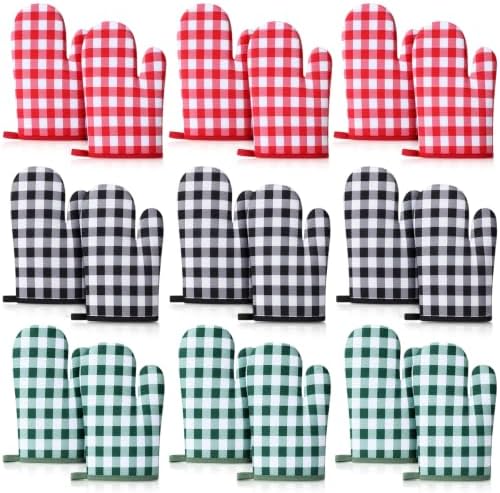 Nuogo 9 Pair Oven Mitts Quilted Heat Resistant 11 Inch Kitchen, Plaid