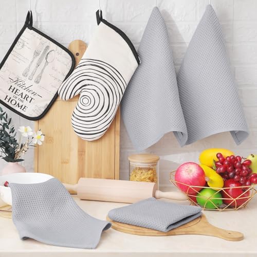 Homaxy 100% Cotton Waffle Weave Kitchen Dish Cloths, 7-Pack, Light