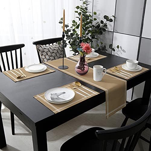 Teamery Table Runner for Kitchen Decor, Khaki Solid Color Table