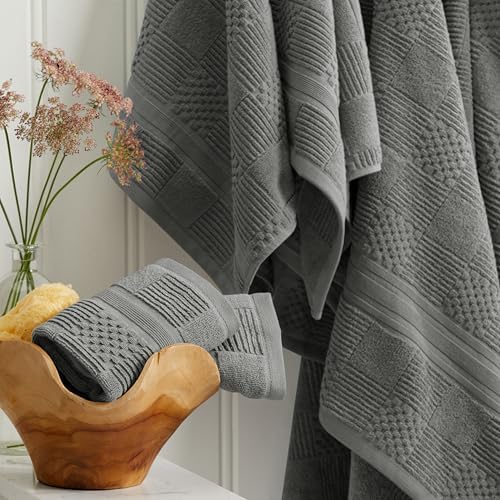 Springtree Home 100% Cotton Bath Towel Set | 4-Pack | Textured Carbon