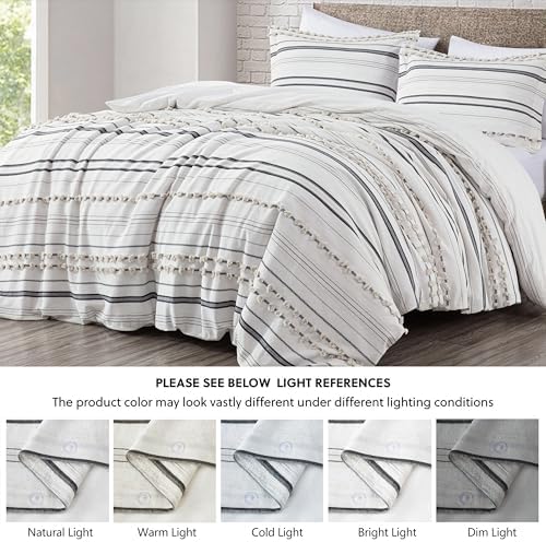 Chezmoi Collection 3-Piece Clip Jacquard Cotton Duvet Cover Set King