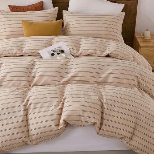 Herside King Duvet Cover Set,100% Cotton Double Gauze,Beige Apricot