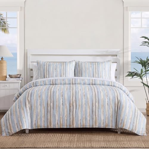 Herside 100% Cotton Striped Duvet Cover Set King Size, Gray Blue