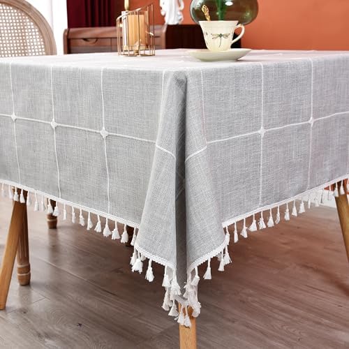 Plaid Farmhouse Tablecloth Checkered Cotton Linen Heavy Weight Table