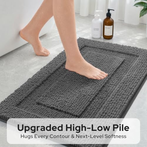HOMEIDEAS Grey Bathroom Rugs Sets 2 Piece 17" x 24" + 20" x 32"
