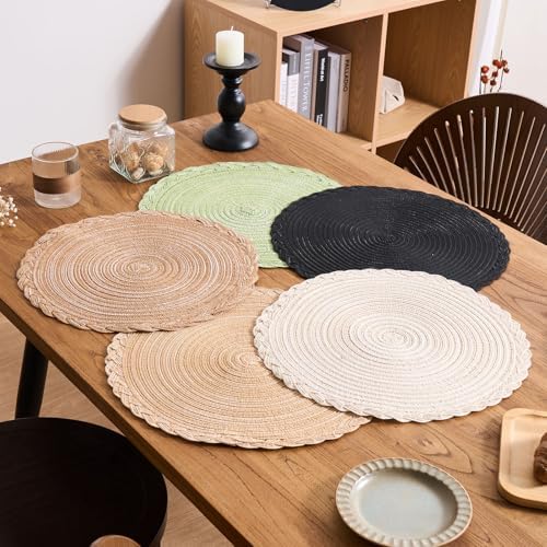 vctops Set of 6 Beige Round Placemats 12 inch Boho Braided Place Mats