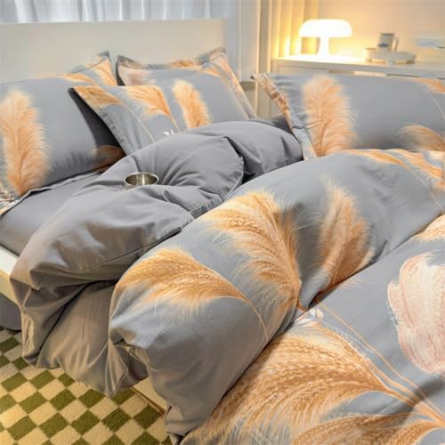 GIZNXBA Duvet Cover Set Queen Size Cotton, 4 Pieces Hotel Bedding Set