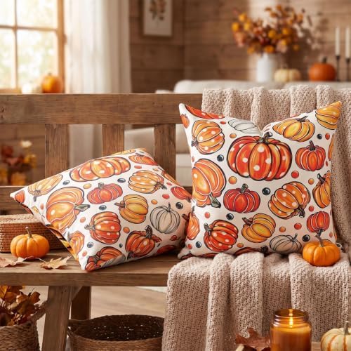 Playful Pumpkin Pillow Covers 20x20 Orange Thanksgiving Decor for