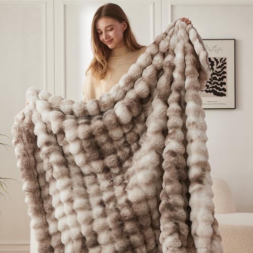 COOVA Soft Bubble Faux Fur Throw Blanket, 60"x80", Tie-dye Brown