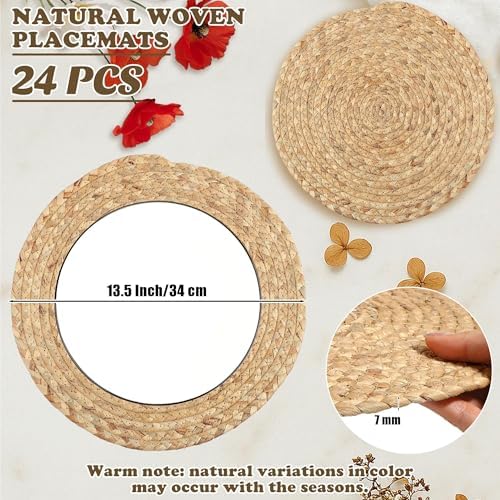 Kochorie Set of 24 Round Woven Placemats 13.5-Inch Natural Water