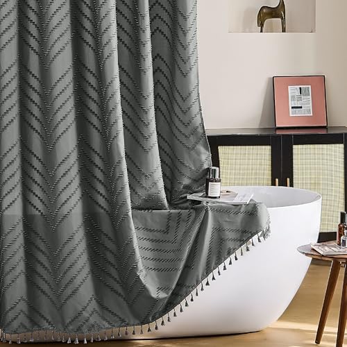 Siiluminisoy Gray Shower Curtain for Bathroom Fabric Boho Shower