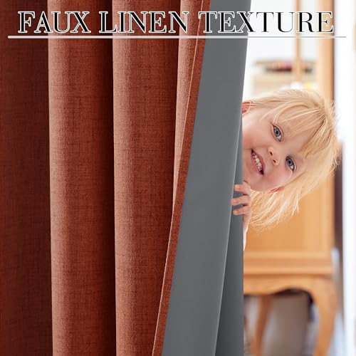 RYB HOME 100% Blackout Linen Textured Curtains 96 Inch for Dining Room