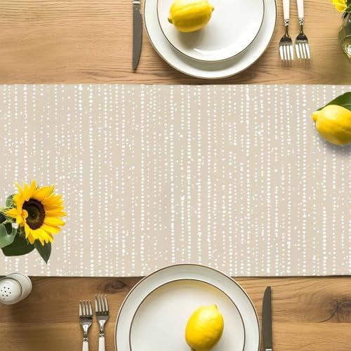 Neutral White Spot Table Runner for Dining Table Minimalist Modern