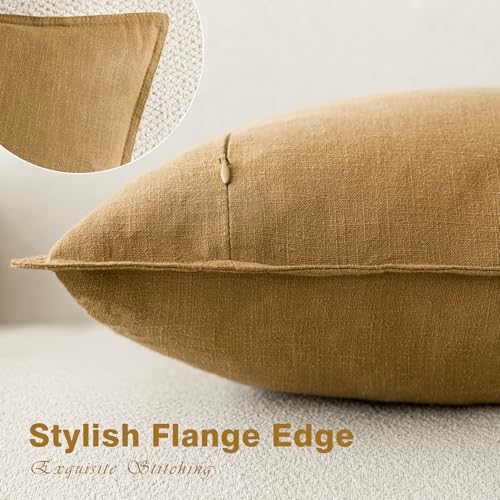 Foindtower Linen Solid Decorative Throw Pillow Covers 20x20 Honey