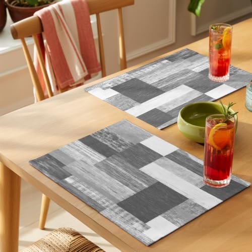 Cotton Linen Placemats for Dining Table Set of 8 Rustic Gray Wood