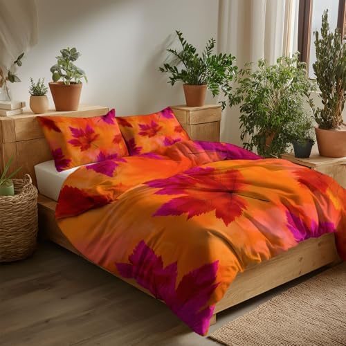 California King Duvet Cover Set Autumn Maple Leaves Pattern Soft