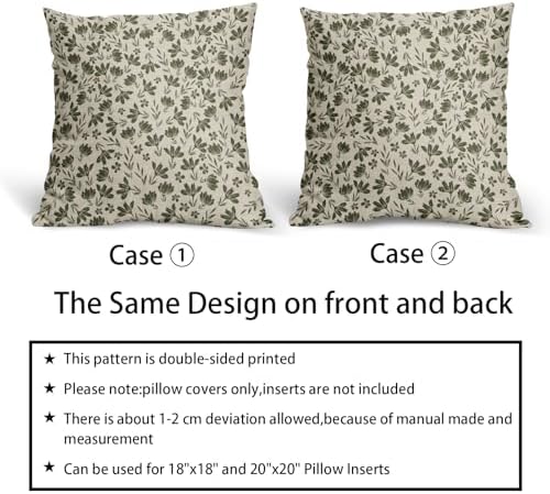 Olive Green Floral Pillow Covers 20x20 Set of 2 Vintage Rustic Old