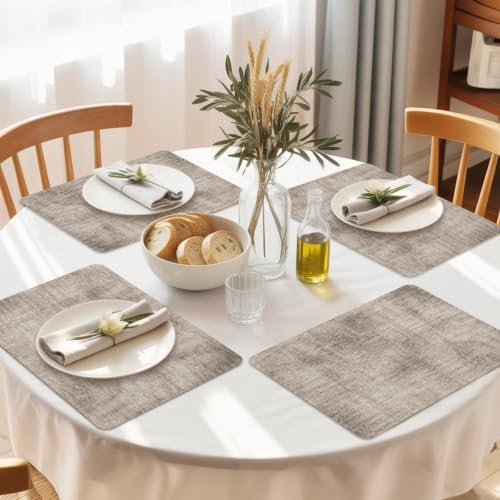 Brown Texture Pattern Leather Placemats Set of 6,12x18 Inch,Minimalist
