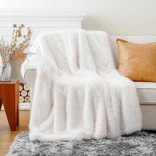 BATTILO HOME White Faux Fur Throw Blanket, Cream Throw Blanket
