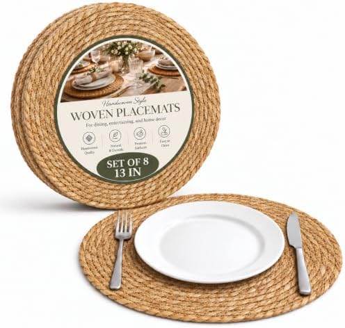 13" Round Woven Placemats for Dining Table Decor at Holiday