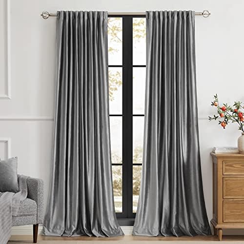 Gray Blackout Velvet Curtains 120 inch for Living Room,Full Blackout