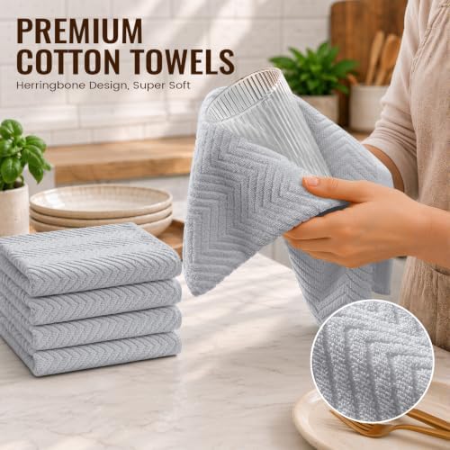 Homaxy 10 Pack 100% Cotton Kitchen Towels and Dishcloths Set, Light