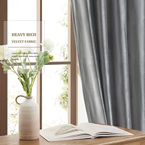 BULBUL Velvet Grey Blackout Curtains 120 inch Long for Living Room