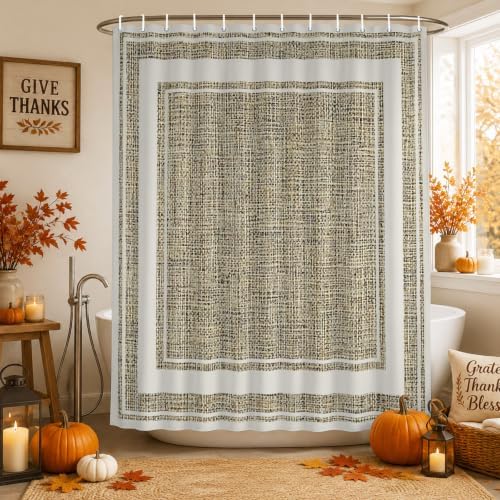 Beige Rustic Waterproof Shower Curtains Set - Farmhouse Neutral