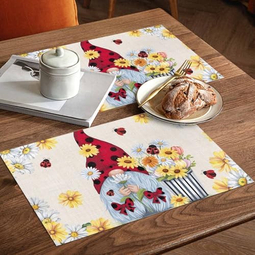 Placemats Set of 8, Beige Gnomes Daisy Woven Placemat, Linen Place
