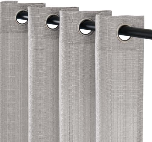 jinchan Grey Linen Textured Curtains 63 Inch Length 2 Panels for