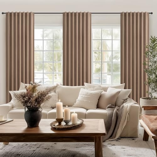 RustBrown Black Out 96 Inch Long Boho Curtains 2 Panel Set, Farmhouse