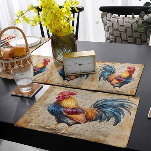 Table Runner and Placemats Set of 6 Rooster Chicken Decorative Dining