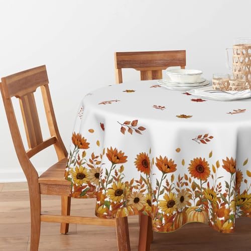 Horaldaily Fall Tablecloth 90 x 90 Inch Round Autumn Maple Leaves