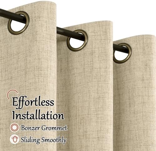 Lajode Burlap Linen Blackout Curtains for Living Room - 52x90 Inch 2