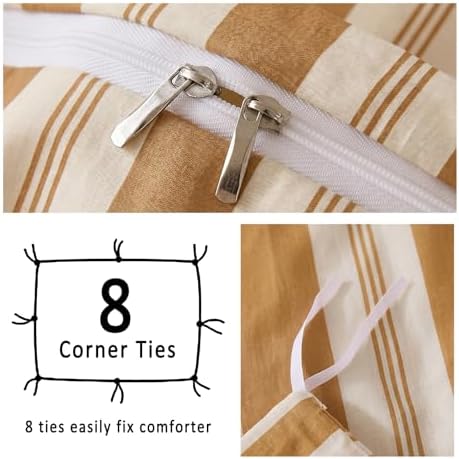 Merryword Khaki Striped Duvet Cover Set King Size, 100% Cotton Bedding