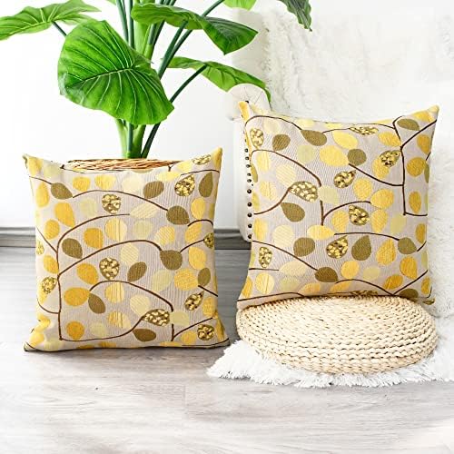 CaliTime Decorative Throw Pillow Covers 20 X 20 Inches Ecru Gold