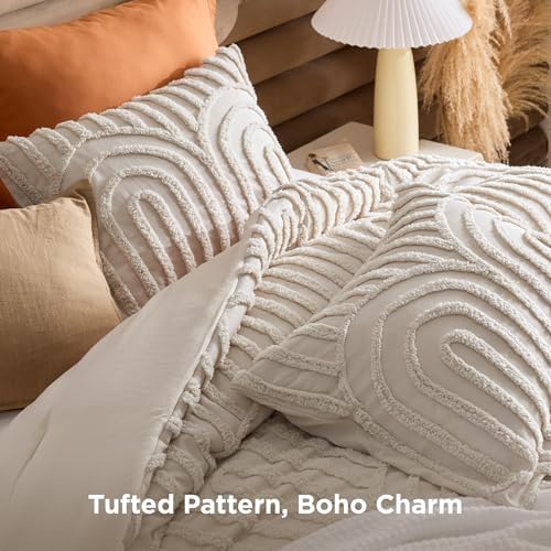 Bedsure Boho Comforter Set King,Bedroom Decor Cozy Bedding Set Beige